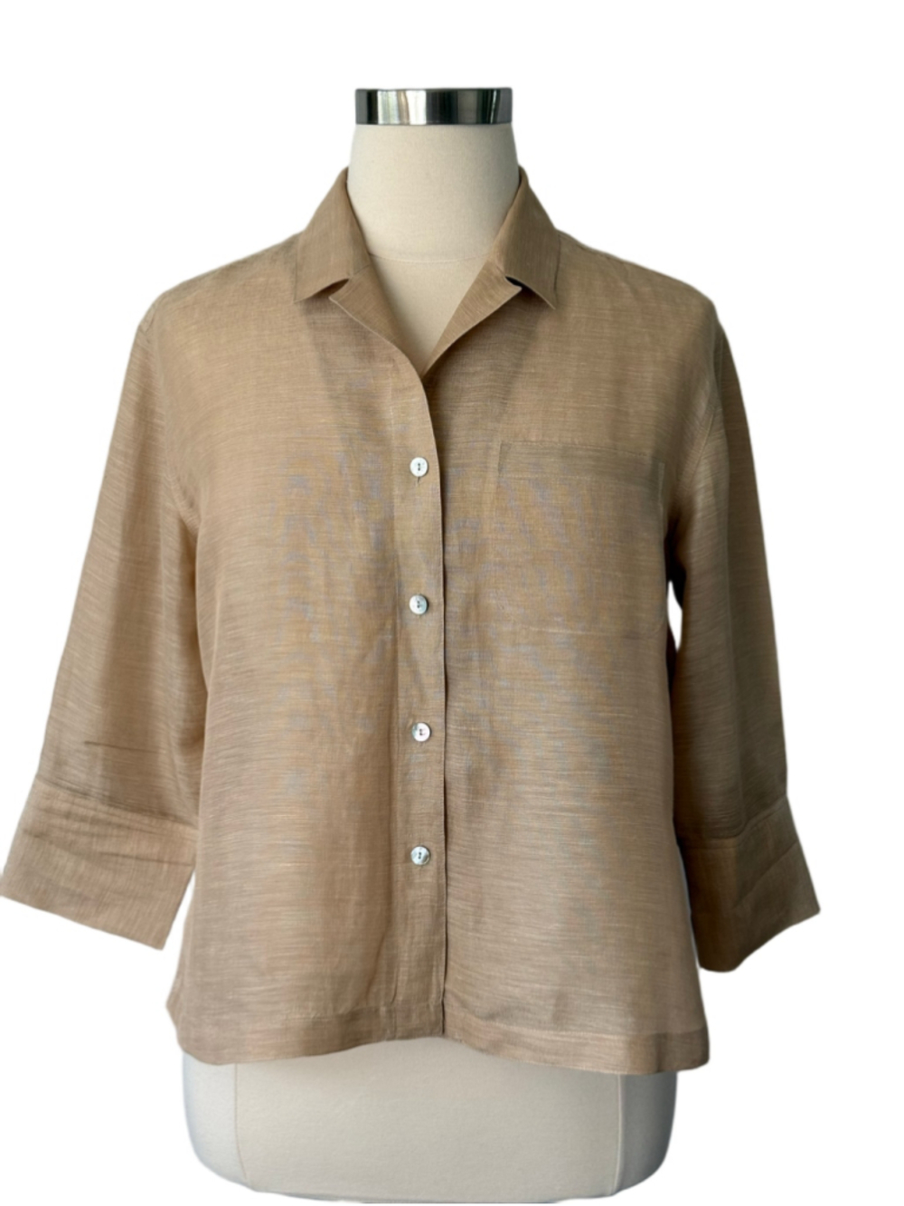 Chico’s Design Size 16 Camel Silk Linen Button Down Top (Chico’s 3)